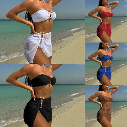 (4 days ready to ship) SY tube top three-piece mesh swimsuit bikini