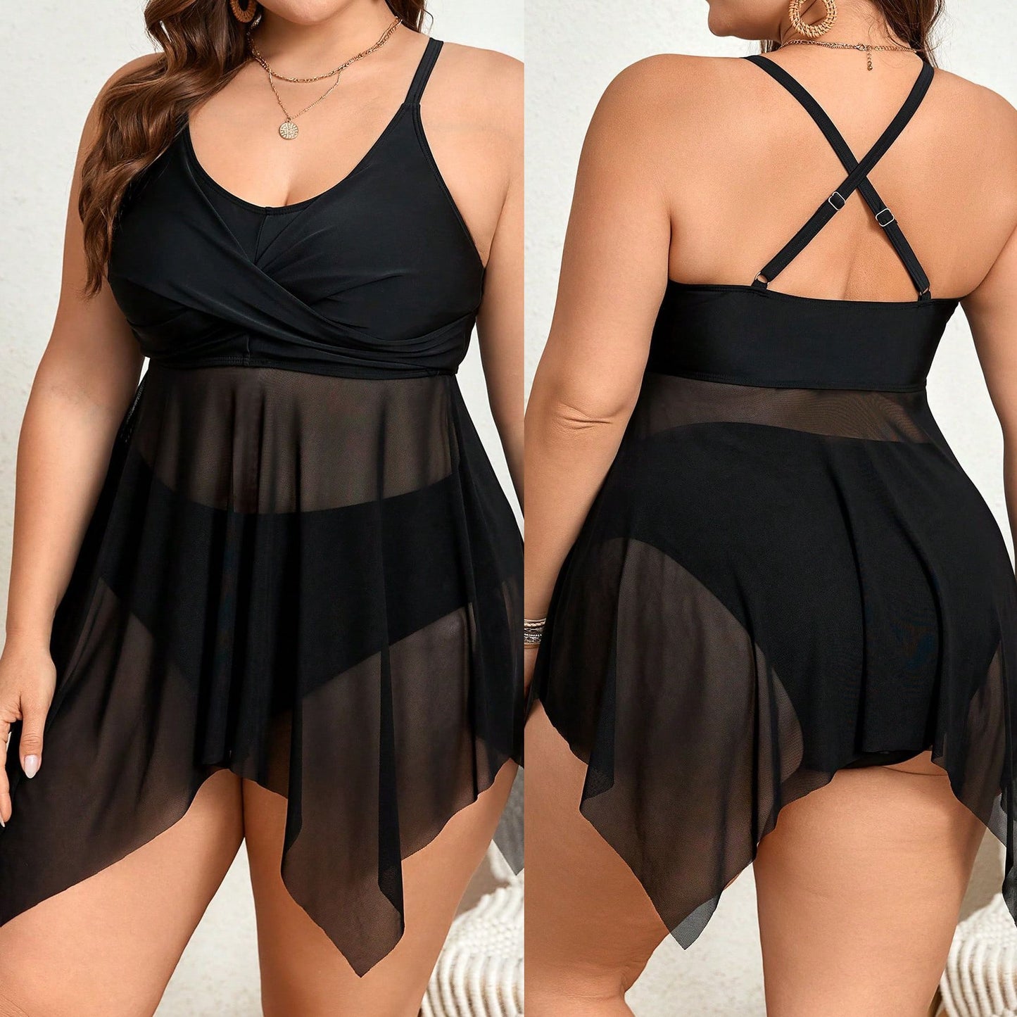 LF (L-4XL) 2026 tankini tankini vest-style high elastic polyester solid color large size split