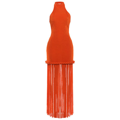 SXR 2026 spring tassel design halter sexy backless dress