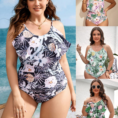 LF (L-4XL) bikini sexy suit one-piece color printing plus size swimsuit