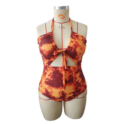 LF (L-4XL) multi-color tie-dye bikini plus size split sexy lace-up