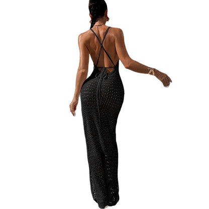 CYB fitted waist backless cross strap suspender skirt simple knitted dress