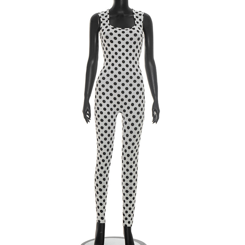 DZHT J26JP025 fashion slim fit slimming temperament polka dot jumpsuit