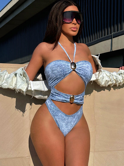 XM summer halter spaghetti straps twisted personality one-piece swimsuit TM17RY