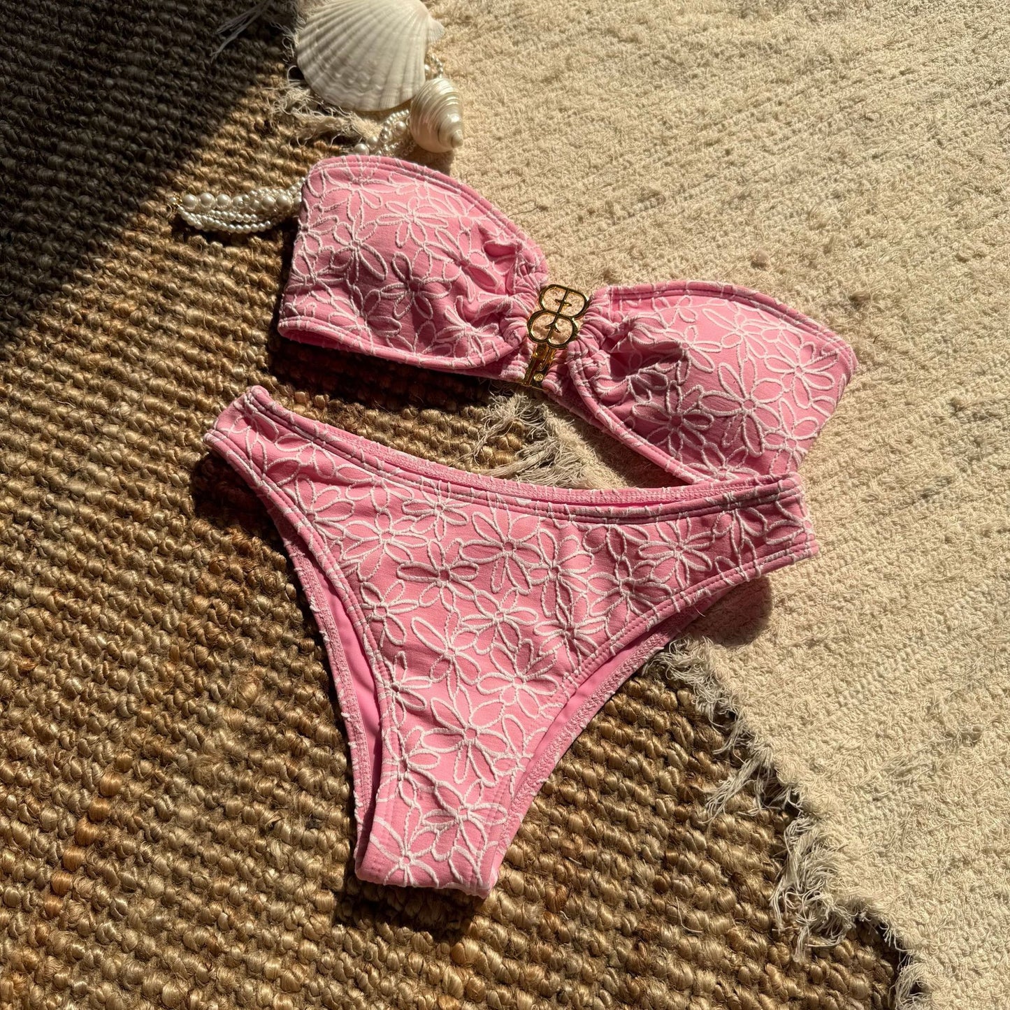 (4 days ready to ship) SY embroidered special fabric tube top split swimsuit bikini