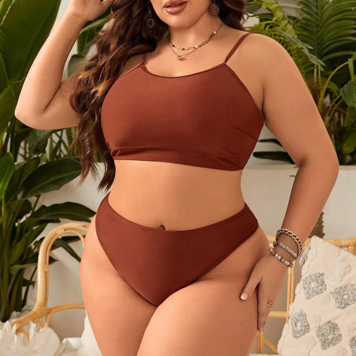 LF (L-4XL) bikini sexy suit split solid color plus size swimsuit