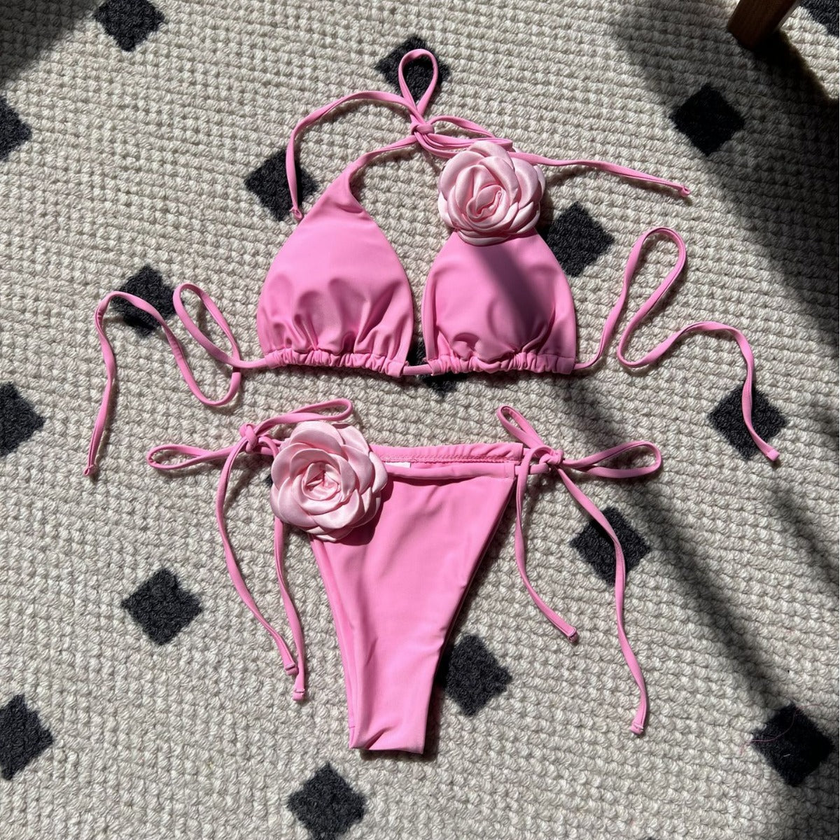 (4 days ready to ship) SY rose drawstring strap split bikini