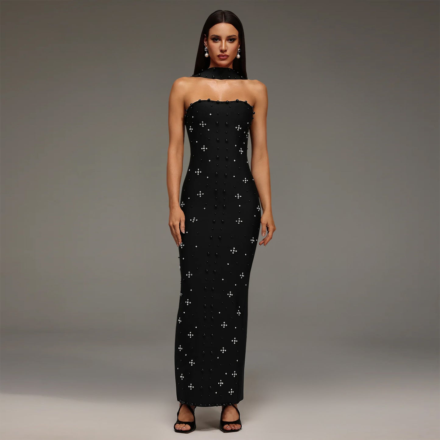 XYZ C7625 elegant rhinestone sheath tube top dress