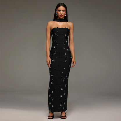 XYZ C7625 elegant rhinestone sheath tube top dress