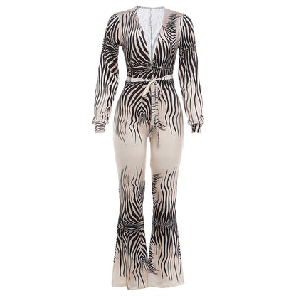 SXR autumn and winter deep V off-shoulder top high waist bootcut pants jumpsuit