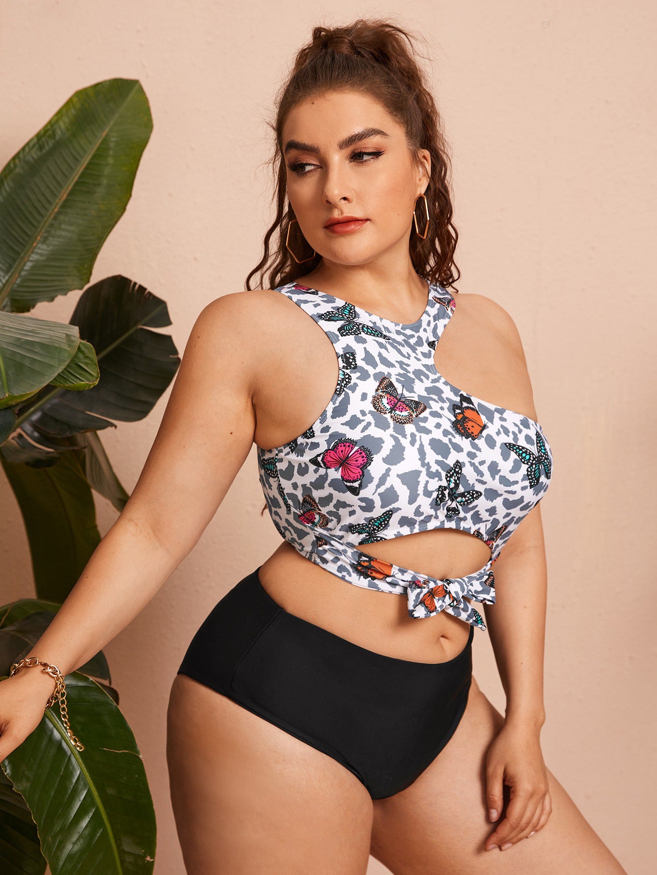 LF (L-4XL) swimsuit women's sexy split bikini floral plus size plus-sized