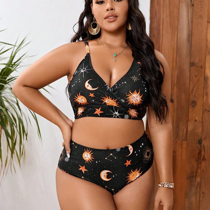 LF (L-4XL) bikini sexy suit split color printing plus size swimsuit
