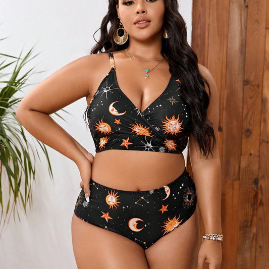LF (L-4XL) bikini sexy suit split color printing plus size swimsuit