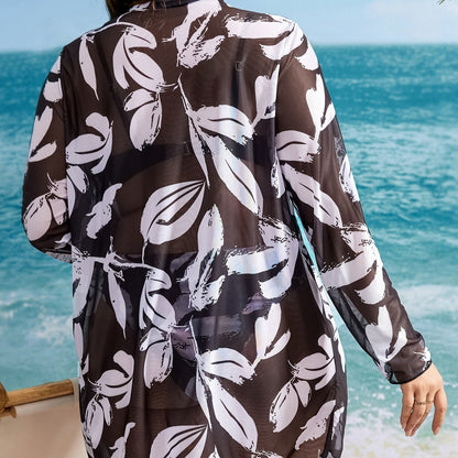 LF (L-4XL) sexy three-piece suit black and white printing plus size Beach swimsuit suit