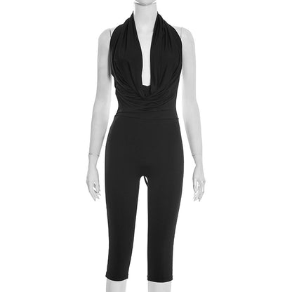 DZHT J25JP4882026 summer draped collar backless rope tight jumpsuit