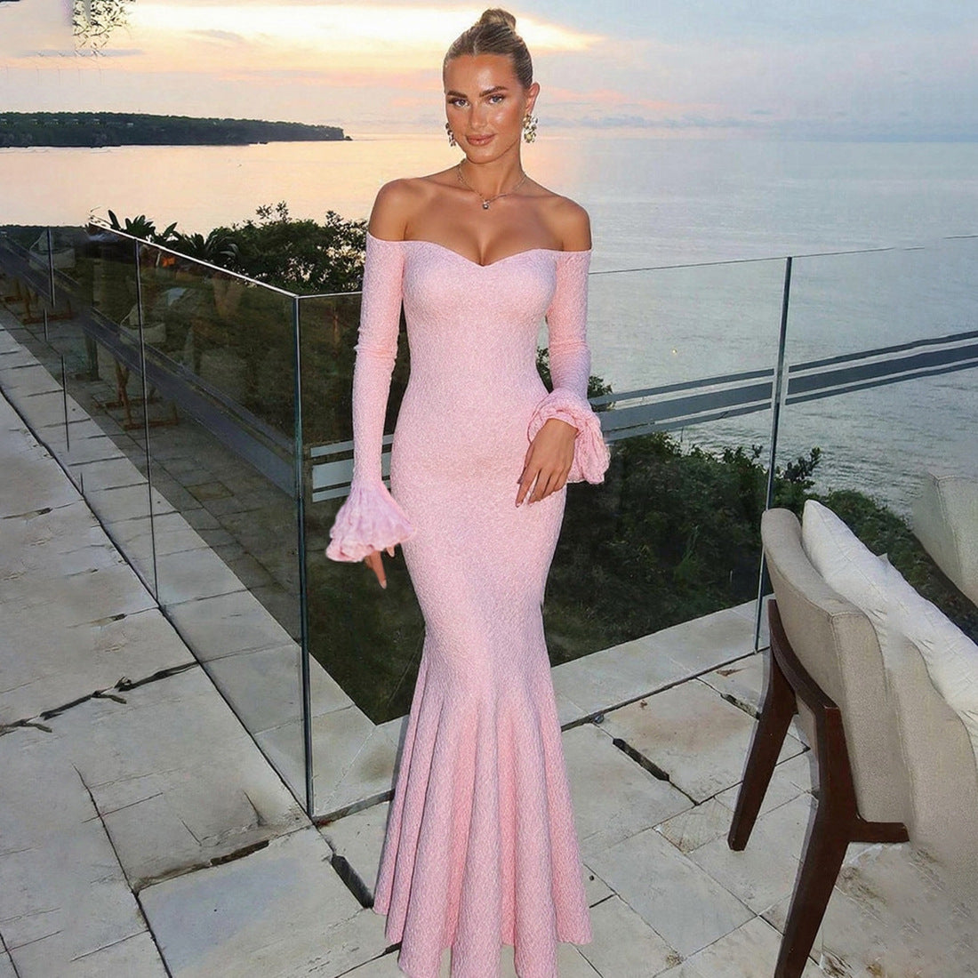 SXR summer off-the-shoulder dress high waist sheath dress