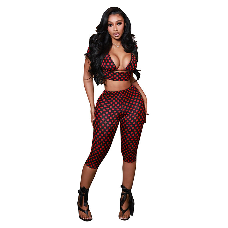 DZHT J26ST079 wave sleeveless dot printed three-piece set