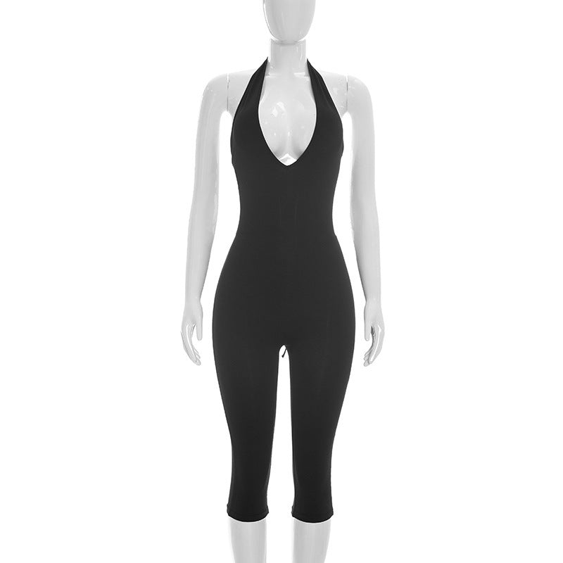 DZHT C26JP136 halter backless lace-up tight one-piece cropped pants