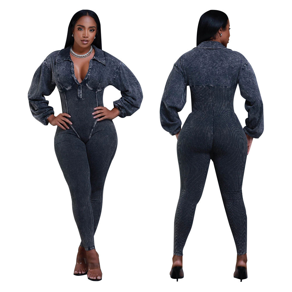 MYF (S-2XL) jumpsuit autumn long sleeve zipper high waist jumpsuit K10660