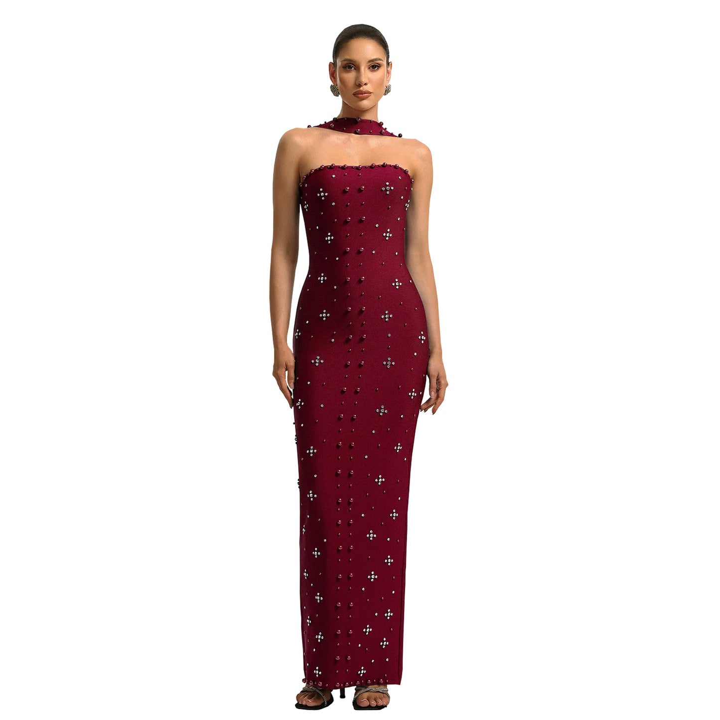 XYZ C7625 elegant rhinestone sheath tube top dress