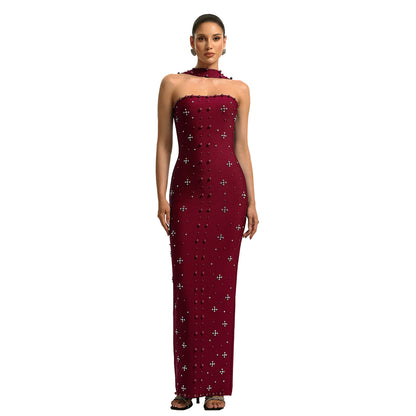 XYZ C7625 elegant rhinestone sheath tube top dress
