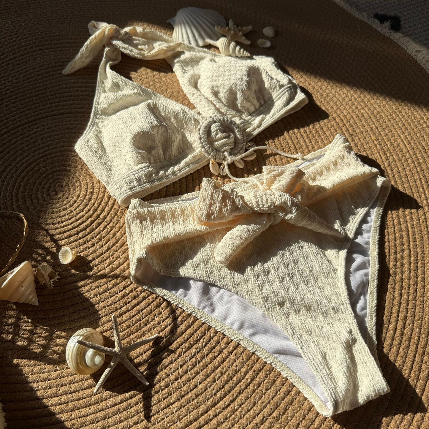 (4 days ready to ship) SY fresh shell beach special fabric high waist split swimsuit