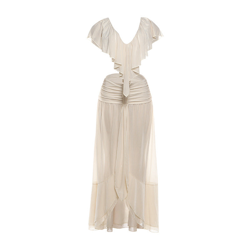DLS Summer chiffon lace-collared blouse slim-fit sheath skirt suit