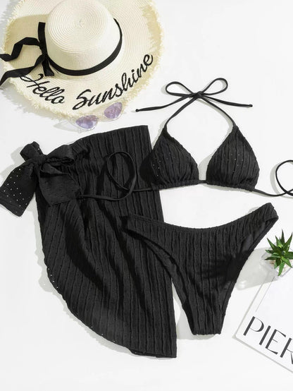 (4 days ready to ship) SY swimsuit three-piece backless drawstring strap bikini three-piece set