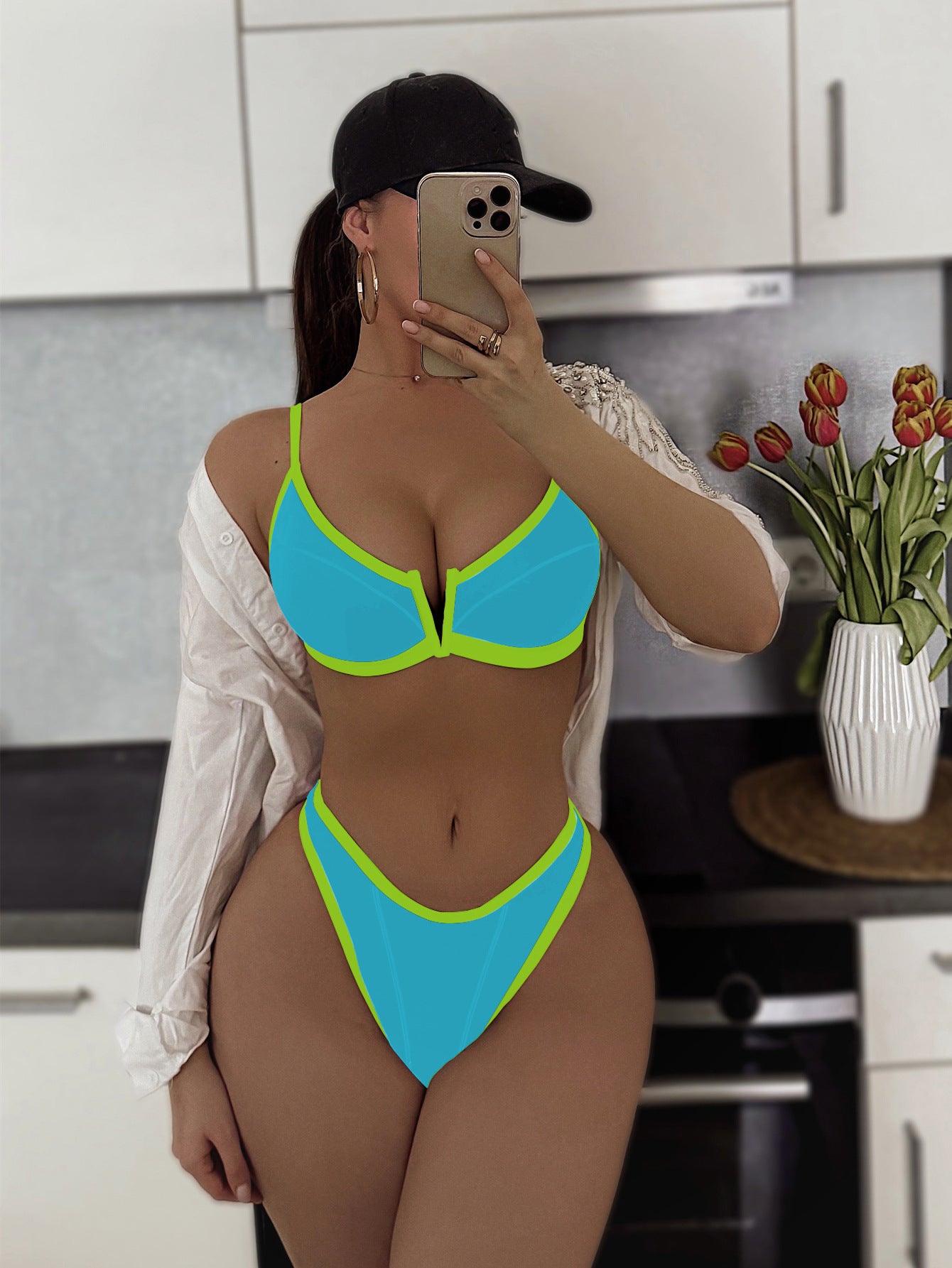 Bikini swimsuit V-support color matching bikini6761