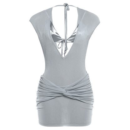 SXR 2026 spring sexy large V-neck backless lace-up skirt three-piece suit