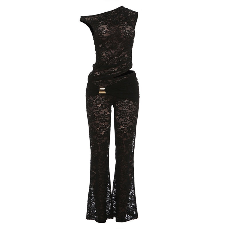 SXR K6S04089A oblique shoulder tops high waist micro-pull suit