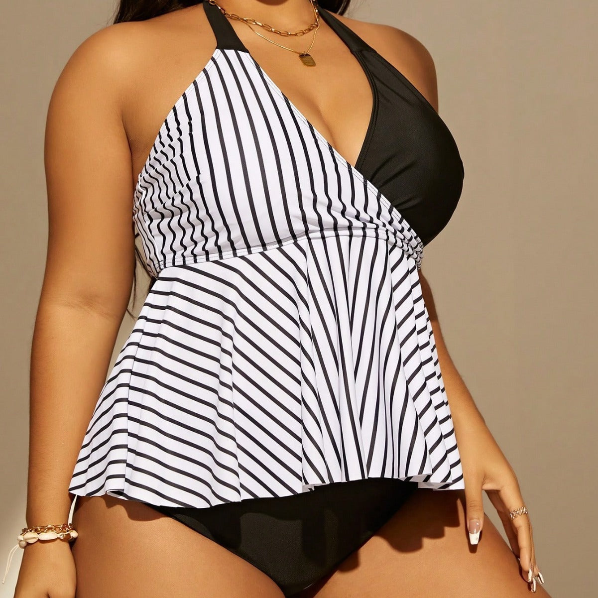 LF (L-4XL) bikini sexy suit split color printing plus size swimsuit