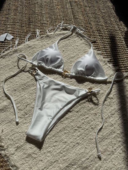 (4 days ready to ship) SY nylon light metal ring lace-up backless split swimsuit bikini