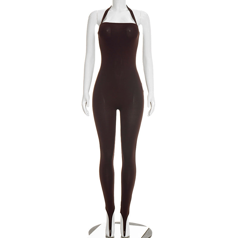 DZHT J25JP486 summer tight rope backless step-on jumpsuit
