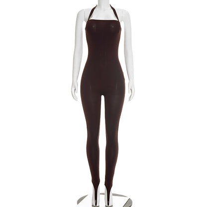 DZHT J25JP486 summer tight rope backless step-on jumpsuit