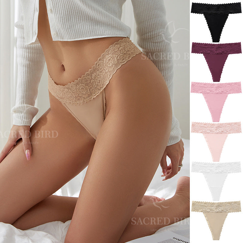 Lace grinding stitching seamless yoga sports T-shaped panties breathable quick-drying T-back