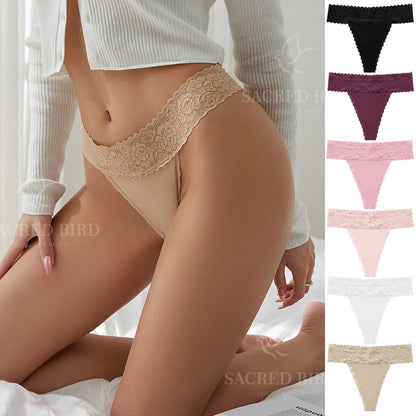 Lace grinding stitching seamless yoga sports T-shaped panties breathable quick-drying T-back