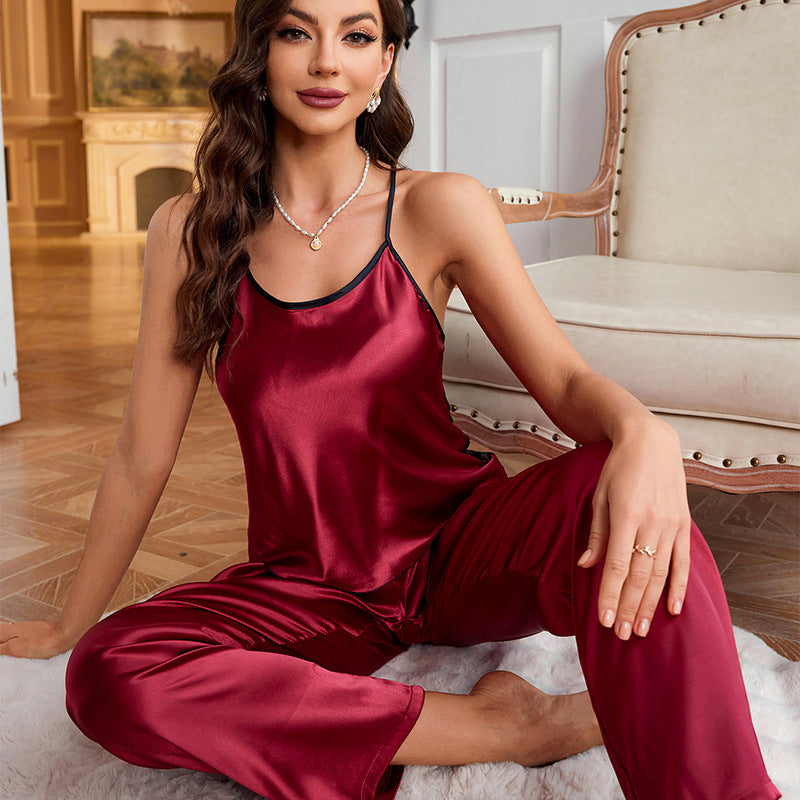 DNL ice silk silk suspenders pajamas set artificial silk temperament