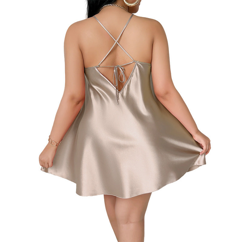 DNL silk-like loose and comfortable see-through plus size sexy strap pajamas nightdress backless slip dress
