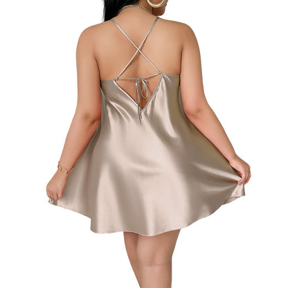 DNL silk-like loose and comfortable see-through plus size sexy strap pajamas nightdress backless slip dress