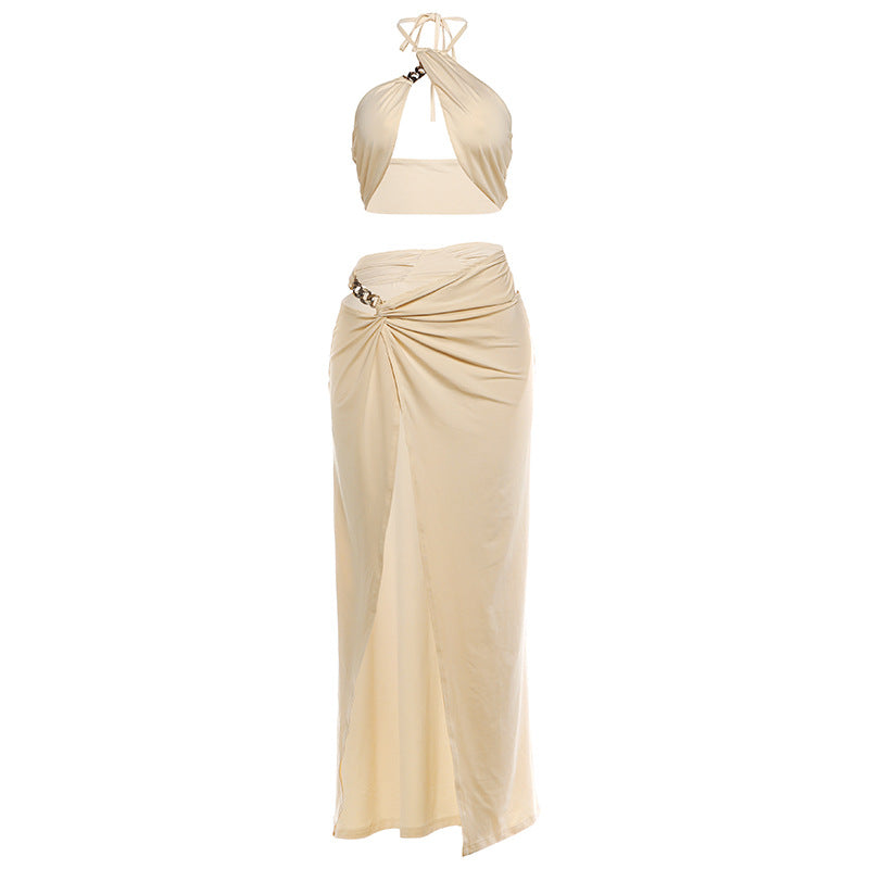 SXR K6S06089A summer sexy hot girl halter top high waist slit skirt