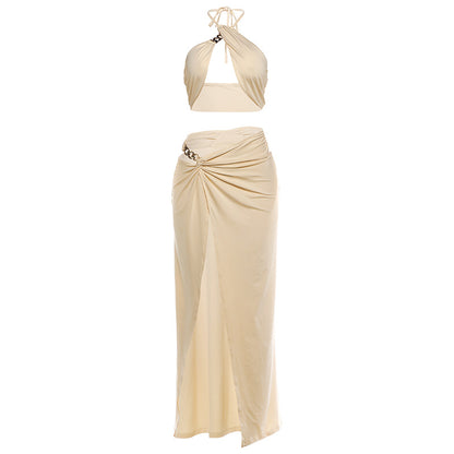 SXR K6S06089A summer sexy hot girl halter top high waist slit skirt