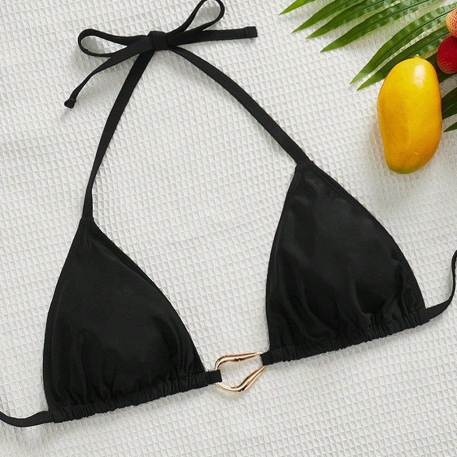 CL (L-4XL) 2026 metal halter triangle cup sexy bikini plus size swimsuit female bikini