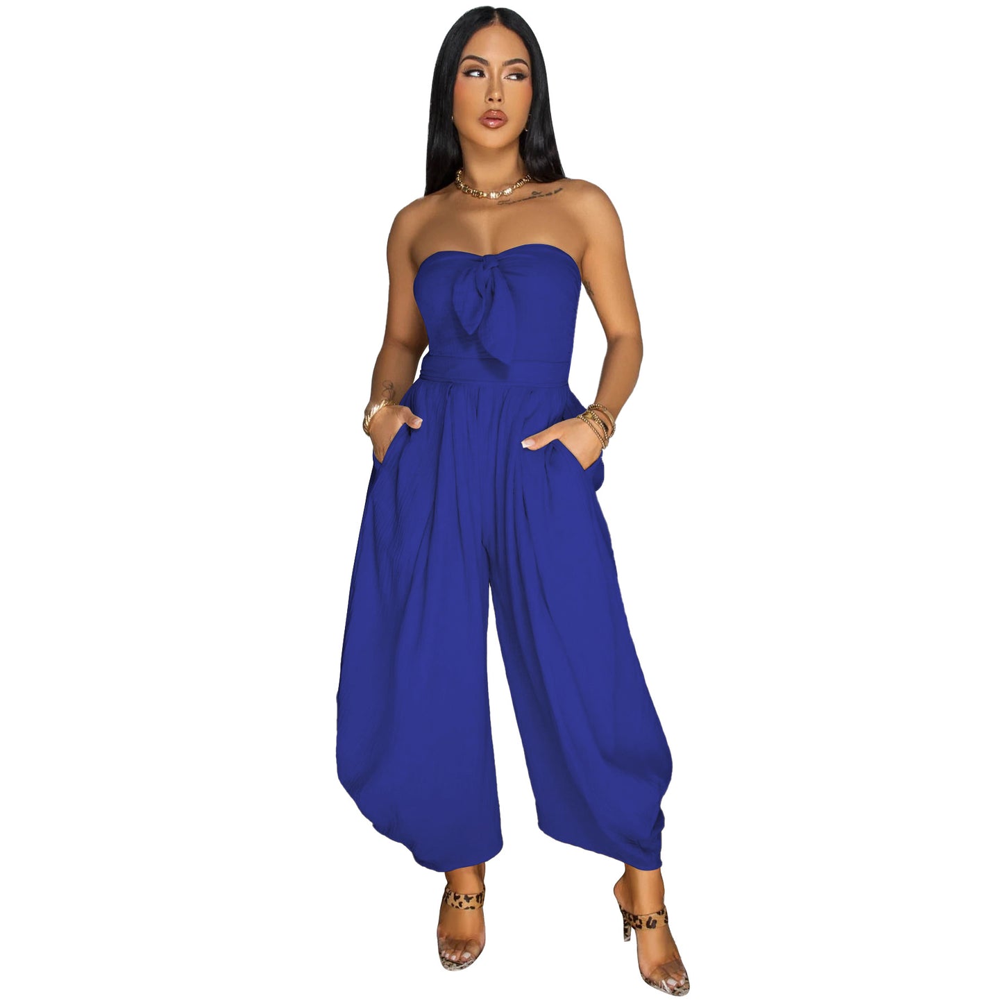 MYF (S-2XL) 20170 summer wrapped chest collar jumpsuit