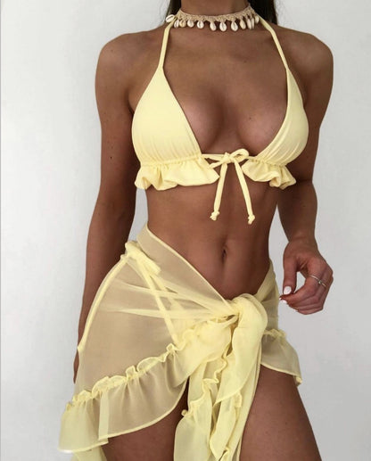 (4 days ready to ship) SY net skirt hemline pleated bikini