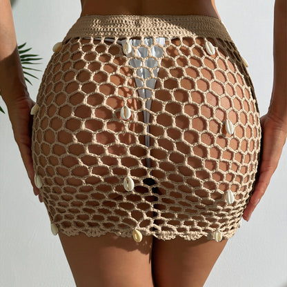CYB beach pure hand crocheting side drawstring lace-up shell pendant bikini skirt
