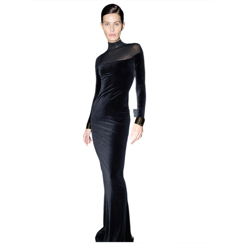 SXR autumn and winter turtleneck long sleeve pure color slimming dress
