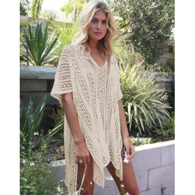 CYB V-neck loose bikini blouse knitted beach sun protection clothing dress