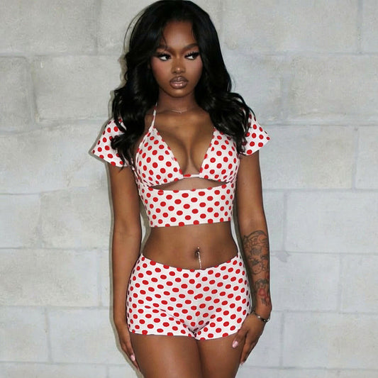 DZHT J26ST108 spring/summer polka dot print short fashion casual set