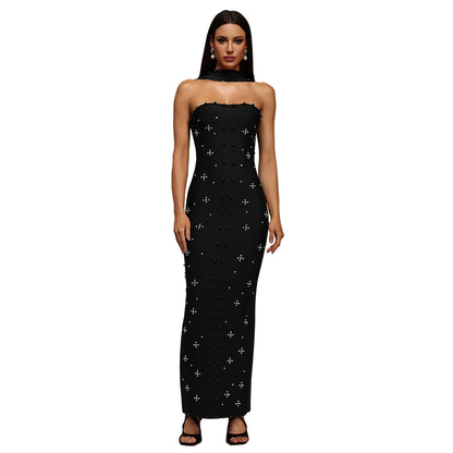 XYZ C7625 elegant rhinestone sheath tube top dress